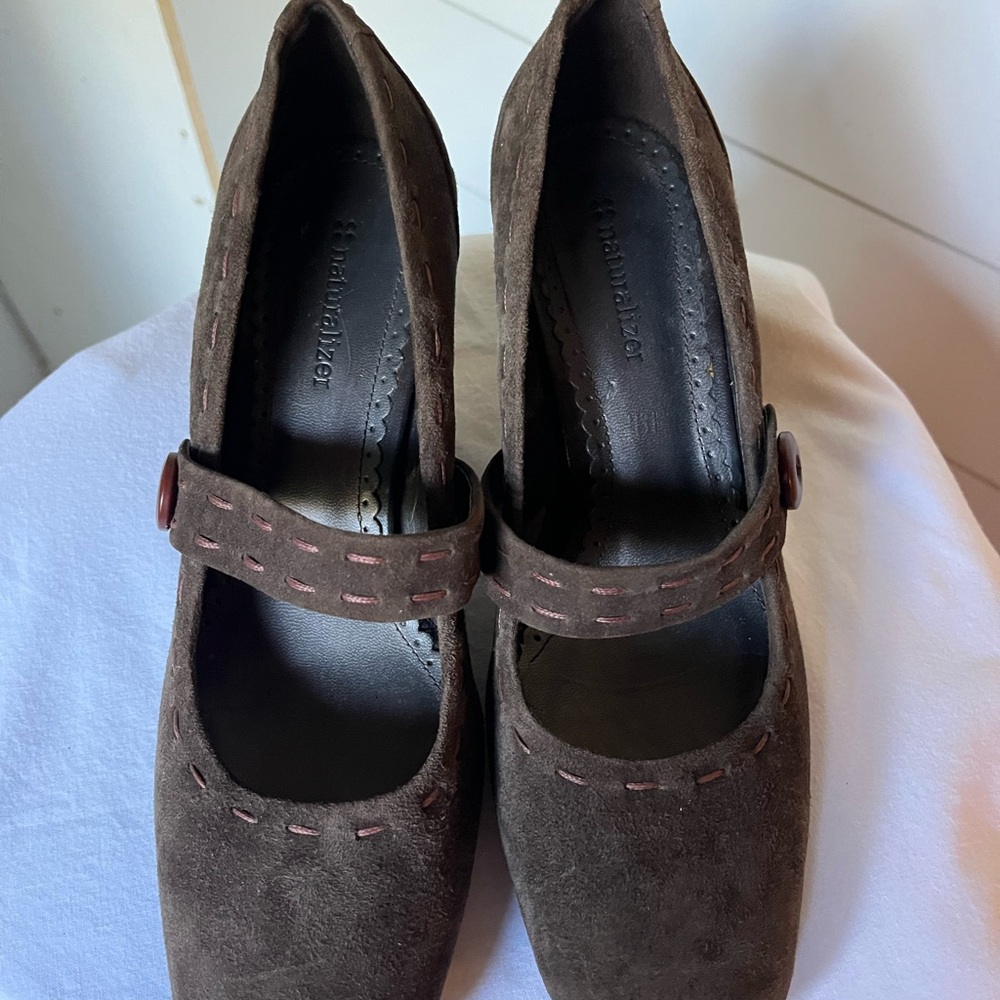 Naturalizer Dark Brown Suede Mary Jane Heels - Picture 2 of 6